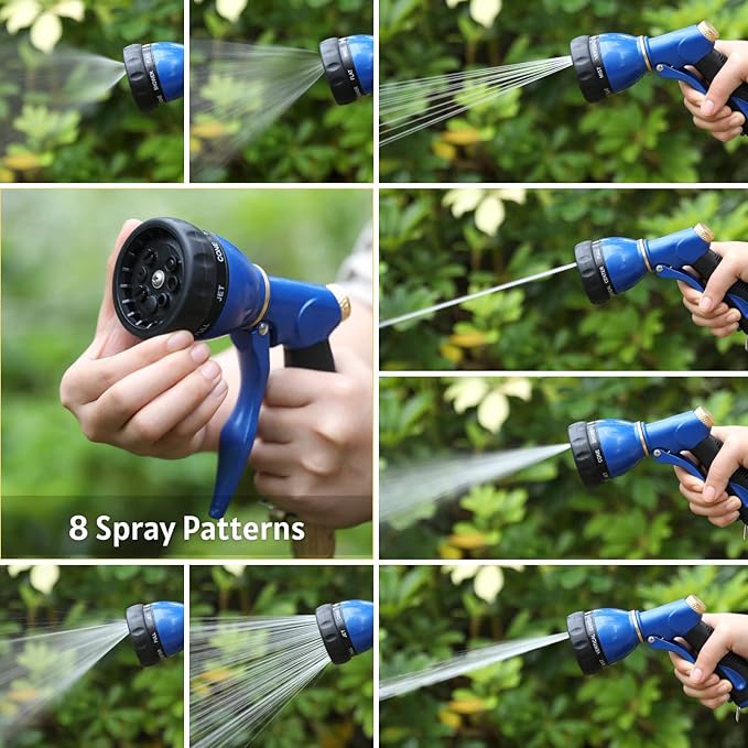 HOSUN Garden Hose Sprayer Nozzle 100% Heavy Duty Metal, Water Hose Nozzle with 8 Different Spray Patterns, High Pressure Hose Spray Nozzle for Watering Plant & Lawn, Washing Car & Pet Blue