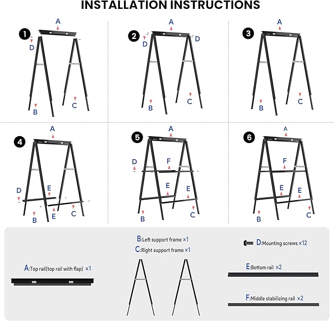 4 PCS A Frame Sign Holder-24x36 Inch, Heavy-Duty Double-Sided Sandwich Board Holder, Foldable Business & Store Sign Holders with Metal Flap to Protect Against Raindrops, for Pavement Outdoor, Frame Only