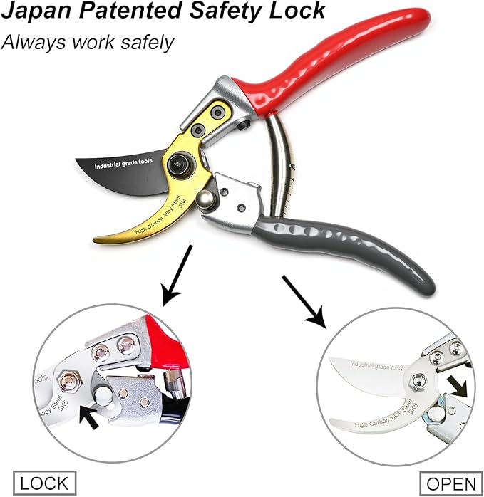 TONMA Bypass Pruning Shears [Made in Japan] 8 Inch Heavy Duty Garden Shears for Gardening, Professional Hand Pruners Garden Clippers with Japanese SK4 Steel Blades, Ergonomic Non-Slip Grip