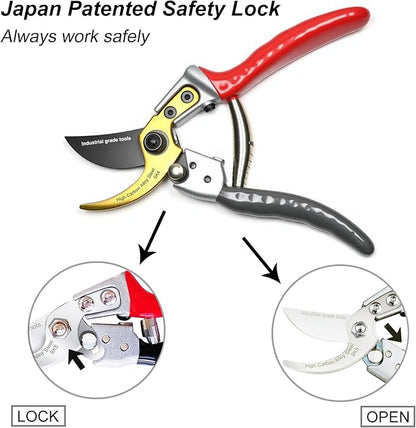 TONMA Bypass Pruning Shears [Made in Japan] 8 Inch Heavy Duty Garden Shears for Gardening, Professional Hand Pruners Garden Clippers with Japanese SK4 Steel Blades, Ergonomic Non-Slip Grip