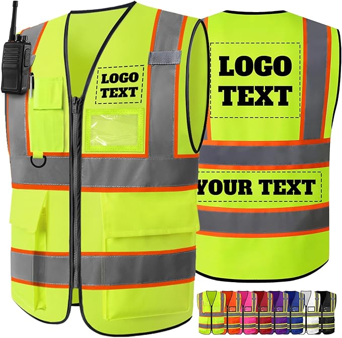 Custom Safety Vest High Visibility Reflective Customized Logo Construction Work Vests Dual Tone Reflective Strips