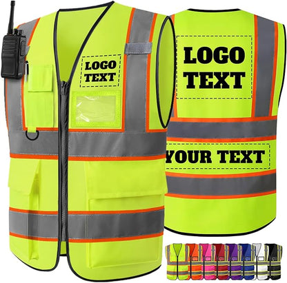 Custom Safety Vest High Visibility Reflective Customized Logo Construction Work Vests Dual Tone Reflective Strips