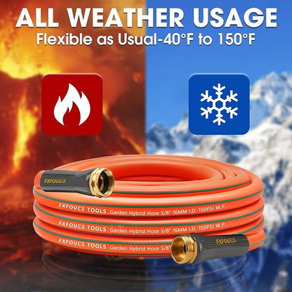 Heavy Duty Garden Hose – 5/8 Inch Flexible, Lightweight Hybrid Hose with 600 PSI Burst Pressure, Swivel Handle, and Durable Copper Male/Female Fittings (Orange, 25FT)