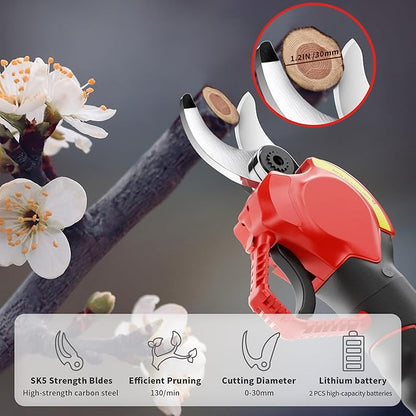 2025 Upgraded Electric Pruning Shears Professional Cordless Electric Pruning Battery Powered, Tree Branch Pruner with 2 PCS Rechargeable 2 Ah Lithium Battery - 30mm (1.2inch) Cutting Diameter