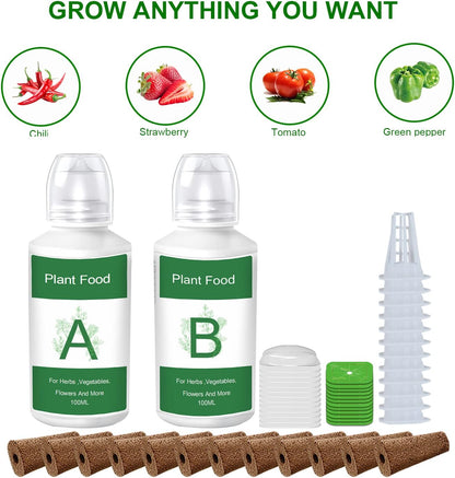 Seed Pods Kit for Hydroponics Growing System, Seed Starter Pods for Indoor Garden, Including 12pcs Grow Sponges, Grow Baskets, A&B Hydroponic Nutrients, Compatible with Idoo, QYO, LYKO, Square Shape