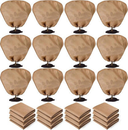 12 Pcs Winter Plant Covers Freeze Protection Reusable Plant Protector Bag with Drawstring Warm Shrubs Cover Frost Protection Planting Jacket Bags for Outdoor Garden, Brown (31.5 x 47.2 Inch)