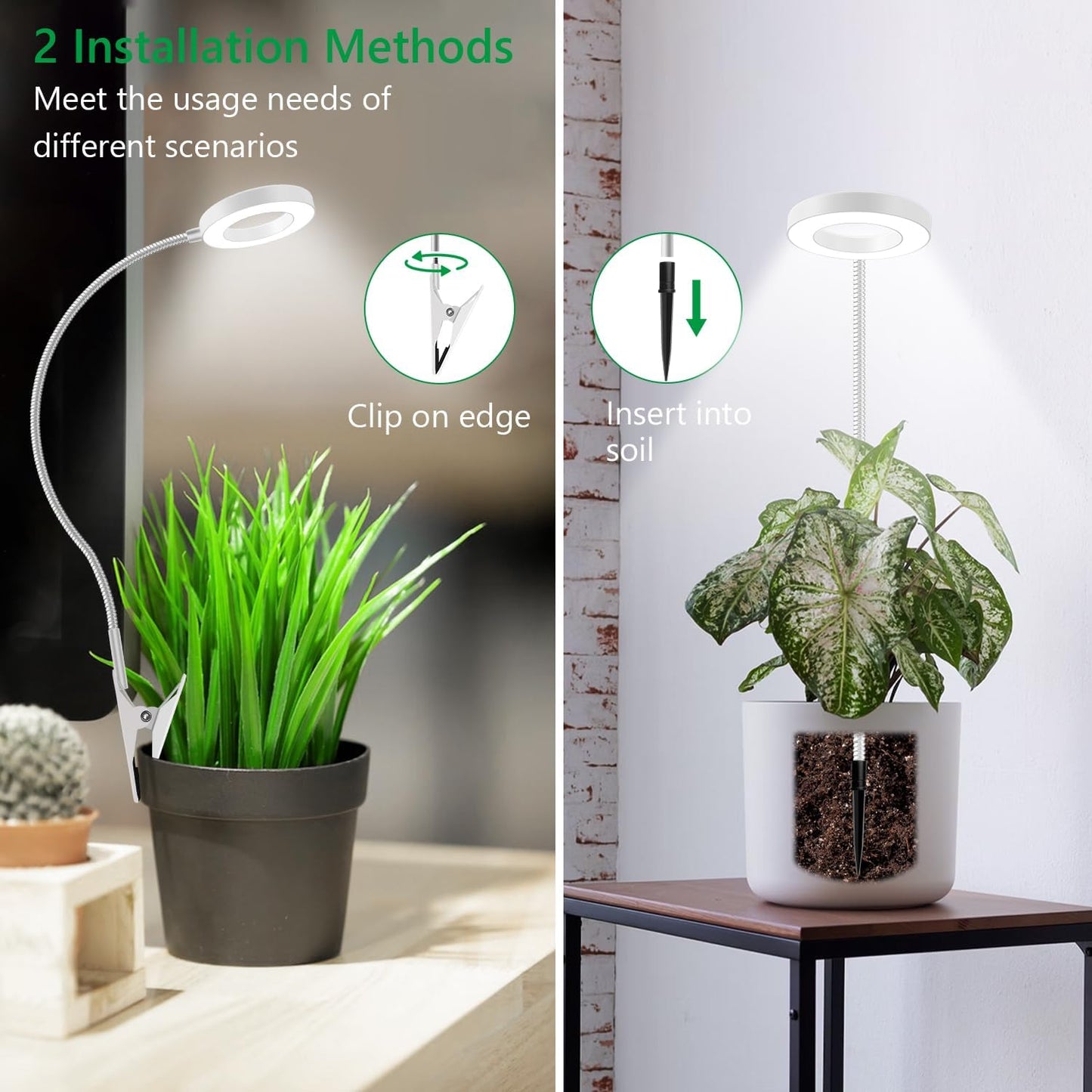 Grow Lights for Indoor Plants, Full Spectrum Clip on Plant Lights for Indoor Growing, White Halo Grow Lamp 3 Pack with 360° Gooseneck, 6/12/16H Timer, 3 Light Modes, 5 Dimmable