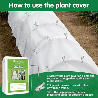 Plant Covers Freeze Protection, 10ft x 30ft 1.41oz/yd² White Frost Cloth Plant Blankets with 20 Stainless Steel Clips Floating Row Covers for Outdoor Gardens Vegetables Winter Frost Pests Protection
