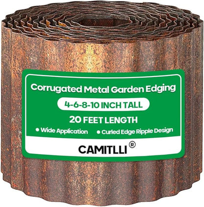 Corrugated Metal Garden Edging, Sturdy Tall Landscape Edging Borders, Perfect DIY for Flower Beds, Lawn and Pathway,Tree Surrounds,Paver Edges (Pre-Rusted, 10"×20FT)