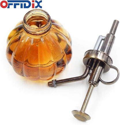 OFFIDIX Glass Watering Spray Bottle,Plant Mister Flower Water Spray Bottle Can Pot 6.3" Tall Vintage Pumpkin Style Spritzer Bronze Plastic Top Pump One Hand Glass Watering Can Indoor(Brown)
