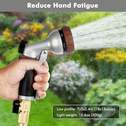 RESTMO Garden Hose Nozzle, Heavy Duty Metal Water Hose Nozzle with 7 Adjustable Spray Patterns, High Pressure Hand Sprayer with Flow Control, Best for Watering Plant & Lawn, Washing Car & Pet, Brown