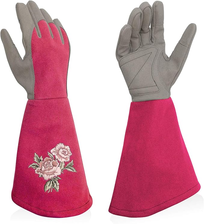 Rose Pruning Gloves Thorn Resistant, Embroidery Gardening Gloves with Extra Long Forearm Protection