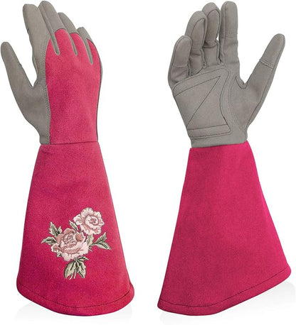 Rose Pruning Gloves Thorn Resistant, Embroidery Gardening Gloves with Extra Long Forearm Protection