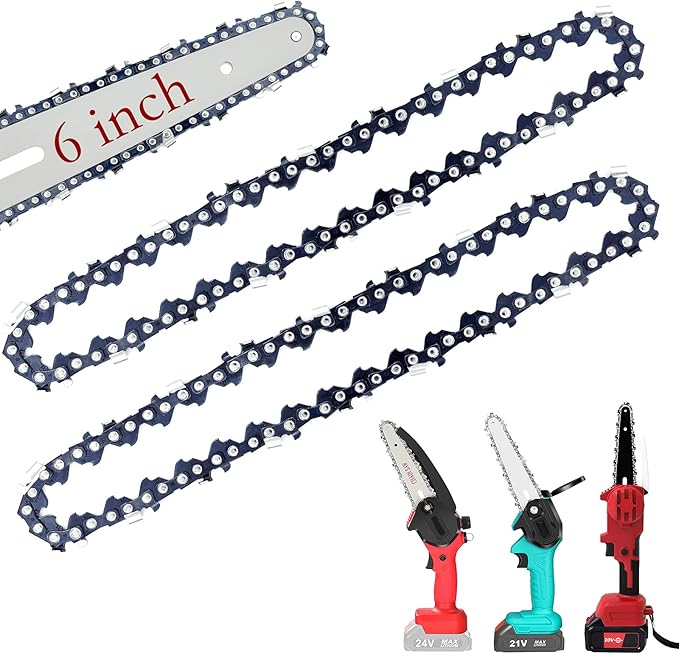 [2 Pieces] 6 Inch Mini Chainsaw Chain, 6 Inch Replacement Chains for Cordless Electric Portable Mini Chainsaw, FIFCHALL Guide Saw Chain for 6-inch Mini Chainsaws for Wood Branch Cutting