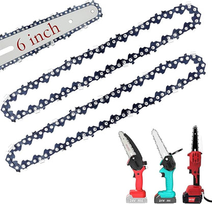 [2 Pieces] 6 Inch Mini Chainsaw Chain, 6 Inch Replacement Chains for Cordless Electric Portable Mini Chainsaw, FIFCHALL Guide Saw Chain for 6-inch Mini Chainsaws for Wood Branch Cutting