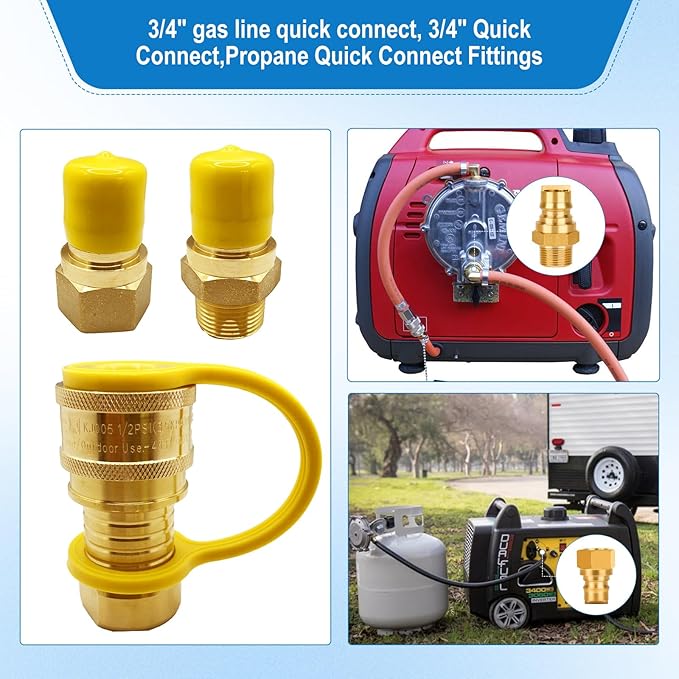 3/4" Natural Gas Quick Connect, Hose Quick Connect,Natural Gas Quick Connect Fittings, Heavy-Duty Brass Large Flow Quick Disconnect for Commercial Kitchen Equipment, Generator Etc Gas Equipment