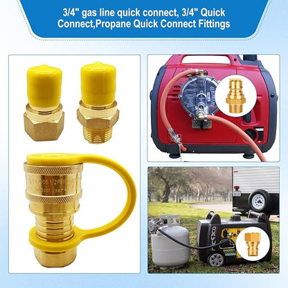 3/4" Natural Gas Quick Connect, Hose Quick Connect,Natural Gas Quick Connect Fittings, Heavy-Duty Brass Large Flow Quick Disconnect for Commercial Kitchen Equipment, Generator Etc Gas Equipment
