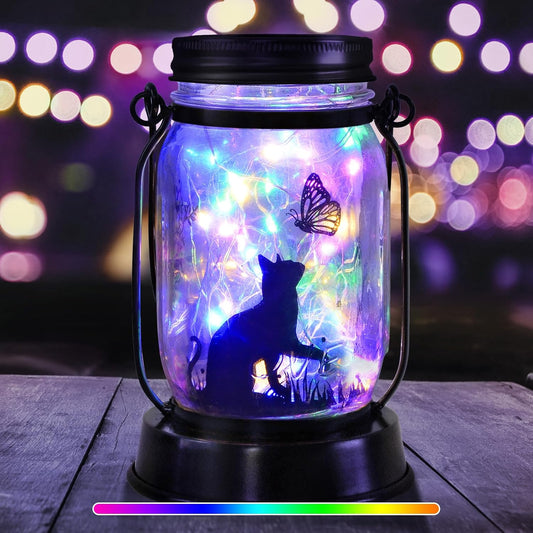 Cat Gifts for Women/Men Cat Solar Lanterns Kitty Mom Birthday Kitty Lovers Lantern Pet Loss Pet Memorial Lights Solar Garden Decoration for Yard, Patio,Backyard,Porch Torches