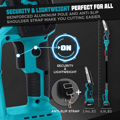 2-in-1 Cordless Pole Saw & 8'' Mini Chainsaw,Forest Ranger Approved Electric Handheld Chain Saw with 2× 21V 4.0Ah Rechargeable Batterie&Charger, Auto Oiling Multi-Angle,Max 16Ft Saw for Tree Trimming