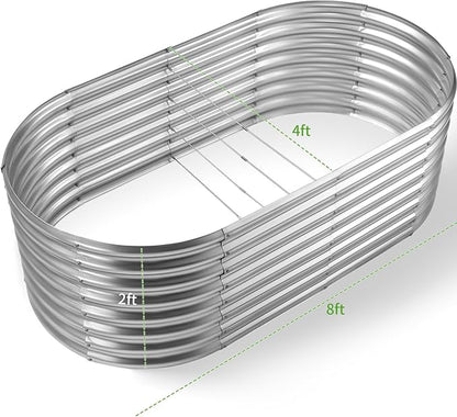 Land Guard Galvanized Raised Garden Bed, 8x4x2ft Planter Boxes Outdoor, Oval Larger Metal Planter Boxes for Vegetables, Fruits, Flowers (Silver)