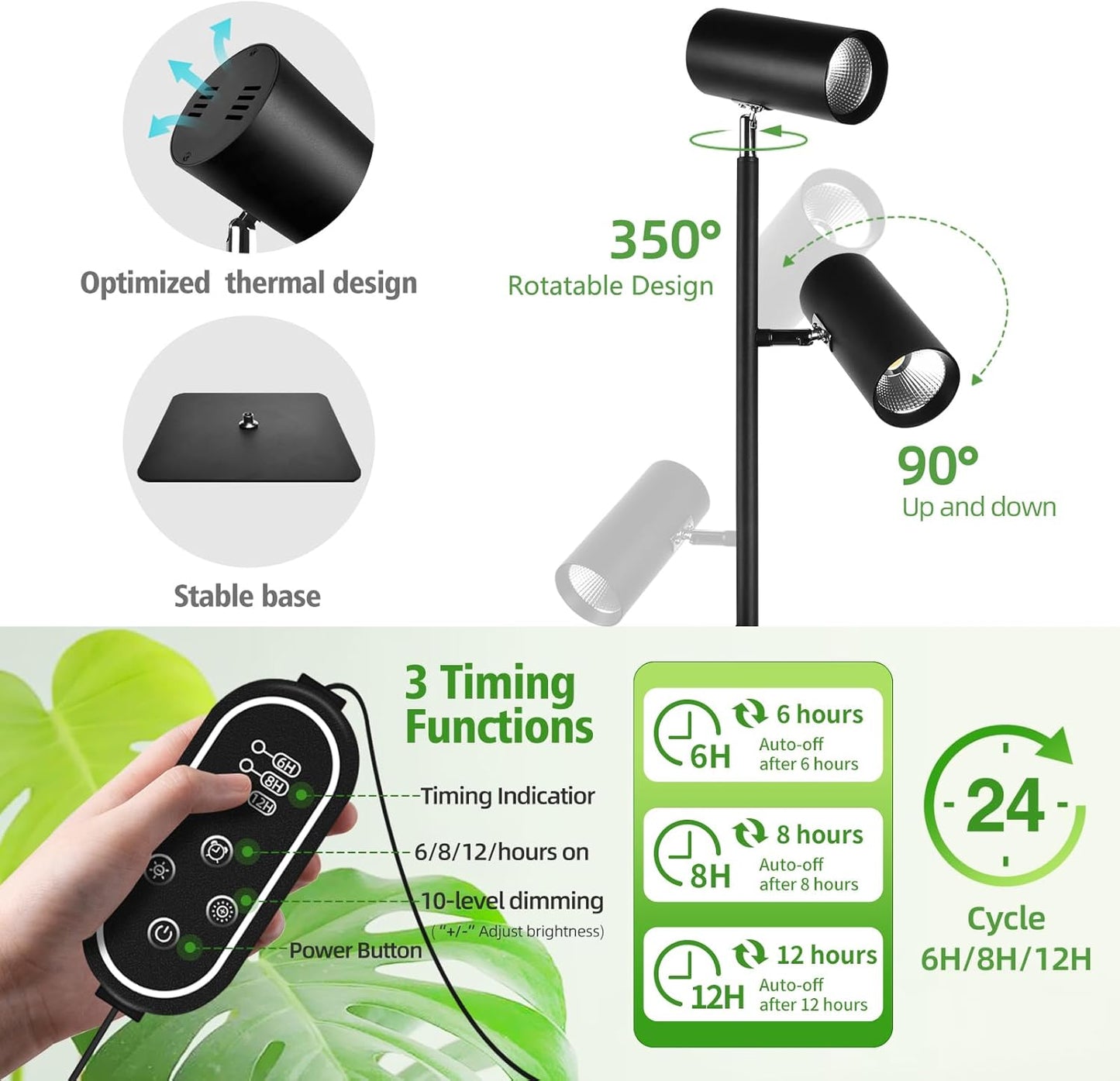 90W Dimmable Grow Light, Full Spectrum COB LED Triple-Head Floor Lamp with High CRI, 6/8/12H Timer, Adjustable Height (43"-83") & Angle – Standing Grow Lights for Indoor Plants (warm white 4000K)