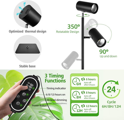 90W Dimmable Grow Light, Full Spectrum COB LED Triple-Head Floor Lamp with High CRI, 6/8/12H Timer, Adjustable Height (43"-83") & Angle – Standing Grow Lights for Indoor Plants (warm white 4000K)