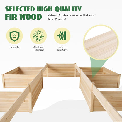 Jocisland H-Shaped Raised Garden Bed, 12x12x2 ft, 180 cu. ft Capacity, Double-Layer Wooden Planter Box for Outdoor Patio Garden