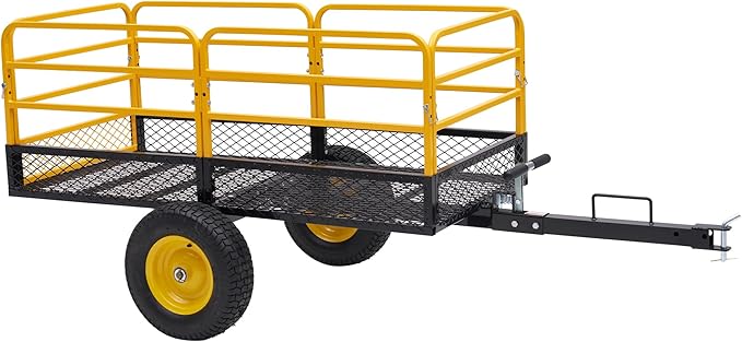 Jocisland Heavy Duty Garden Utility Trailer, 1500 Lbs 20 Cu.Ft ATV UTV Trailer Tow Behind Dump Cart with Removable Sides and Convenient Handle, Yard Lawn Mower Cart for Tractor