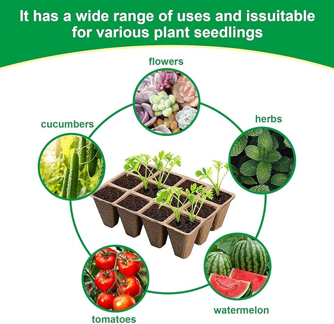 Seedling Starter Traysk,Biodegradable Seed Starter Trays for Seedlings,Eco-Friendly Peat Pots(60 Cells - 5 Pack)