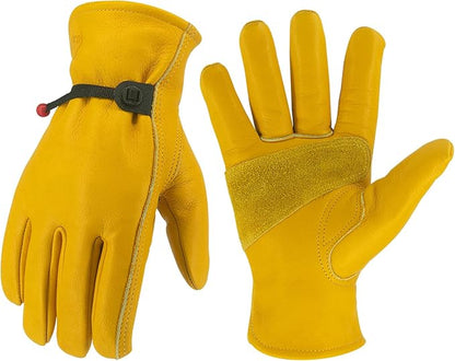 Leather Work Gloves for Men & Women, Reinforced Durable Gardening Gloves,Cowhide Work Gloves,Puncture & Cut Resistant