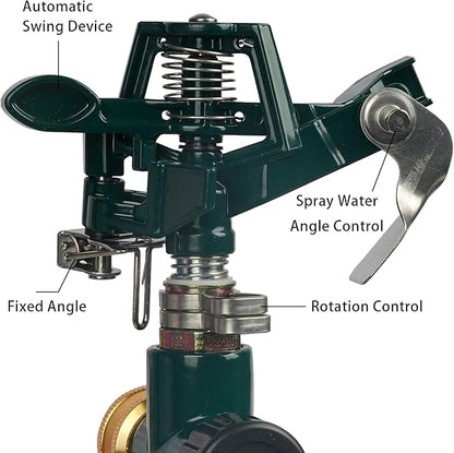Hourleey 2 Pack Impact Sprinklers for Yard, Adjustable Pulsating Water Sprinkler Head on Step Spike, Zinc Alloy Lawn Sprinkler for 360 Degree Large Area Patio Garden Irrigation