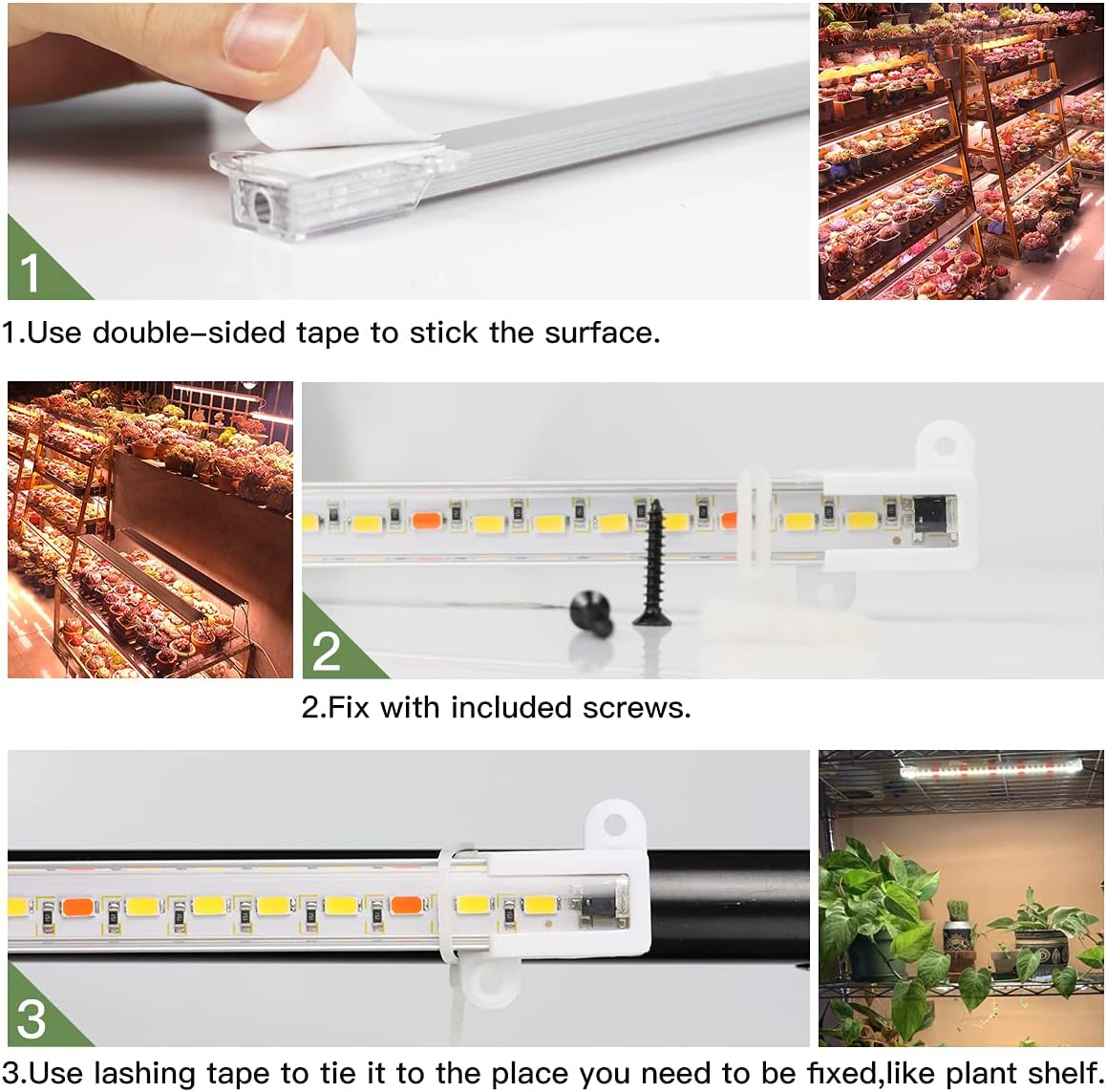 GYTF LED Grow Light Strips, 3500K 90-Bulb Full Spectrum Dimmable Plant Growing Lamp Bars with Auto ON/Off Timer for Indoor Plants Succulents Seeds Starting Hydroponics, Extendable Design