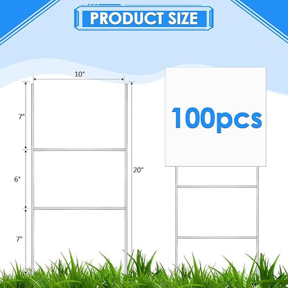 Therwen 100 Pcs Yard Sign Stakes 20'' x 10'' Metal H Heavy Duty Frame Wire Stakes Galvanized Lawn Sign for 4mm 5mm Corrugated Advertising Board Yard Garage Holder Halloween Decor