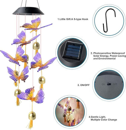 JOBOSI Butterfly Decorative Mobiles Gifts, Solar Wind Chimes, Mothers Day Wind Chime Gifts for mom, Women, Grandmother, Thanksgiving Gift, Mom Best Gift