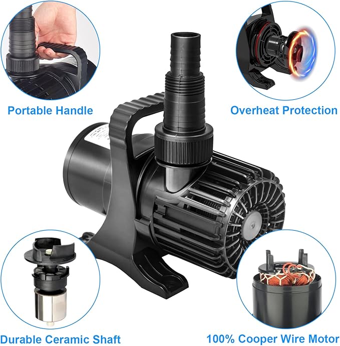 OYO WATER Outdoor 1800Gph-100W 32.8FT Small-Pond Water-fall & Kio Fish Fountain-s &Garden Pump Submersible IPX8: Long 32.8FT Cord Smart-er & Quieter Duck & Yard &Patio Ponds Pumps, 1 Barrier Pump Bag