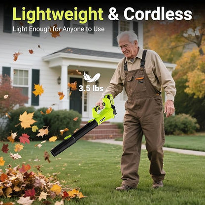 Cordless Leaf Blower with 550 CFM Airflow & 600 W Brushless Motor, Lightweight 6-Speed Electric Blower with 2×3.0Ah Batteries & Charger – for Yard, Patio & Lawn Care