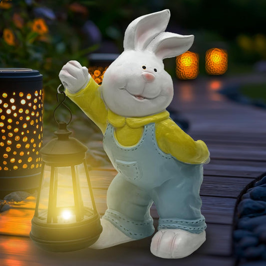 Outdoor Bunny Statue Solar Lantern for Garden Yard Lawn Patio White Rabbit Figurine Decorations Housewarming for Mom Grandma Women