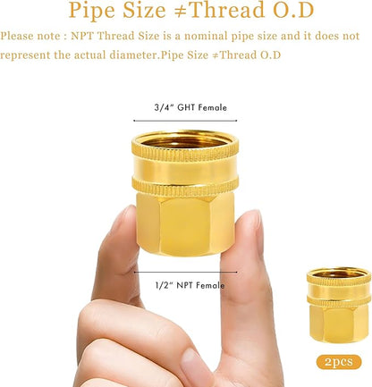TAROSE 2 Pack Brass Garden Hose Adapter, Female to Female Hose Adapter Connector, GHT to NPT Adapter Hose Fitting,Double Brass Garden Hose to Pipe Fittings Connect