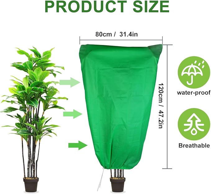 SPORTYOUTH 4 Pack Plant Covers Freeze Protection, 32" x 47.2" Winter Frost Blankets Cloth with Zipper Drawstring, 2.4 oz Reusable Jacket Cover Bags for Outdoor Plants Shrub Bush Tree Potted