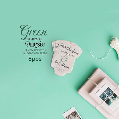 Onesie Seed Paper – 5 Green Baby Shower Favors for Guests with Wildflower Seeds, Writable & Plantable, Baby Shower Gifts for Guest
