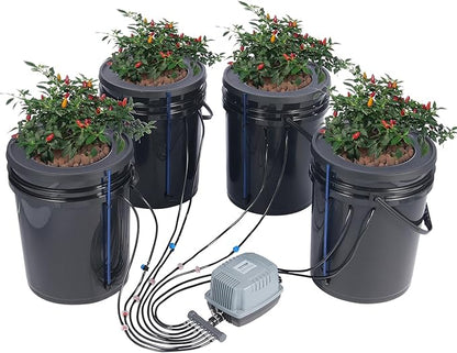 VEVOR DWC Hydroponics Grow System, Hydroponic Growing System with Top Drip Kit, Deep Water Culture 5-Gallon 4 Buckets, with Air Pump, Air Stones and Water Level Device for Leafy Vegetables