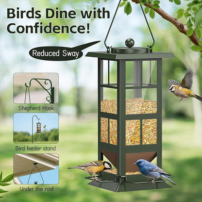 Wildpark Wild Bird Feeders for Outdoors - Small Metal Hanging 4 Port Bird Feeder with Drainage Holes, Easy to Fill Weatherproof Design - Attracts Cardinals, Blue Jays & More