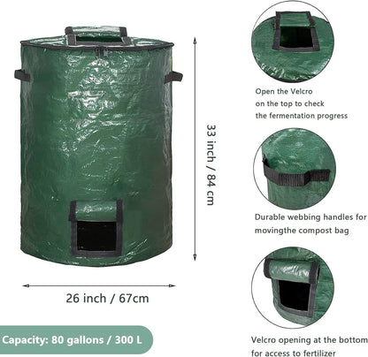 Large Compost Bin Bags,Garden Compost Bin Bags 80 Gallon(300L) Outdoor Collapsible Garden Yard Garbage Cans Fallen Leaf Bag (Green 1pc)