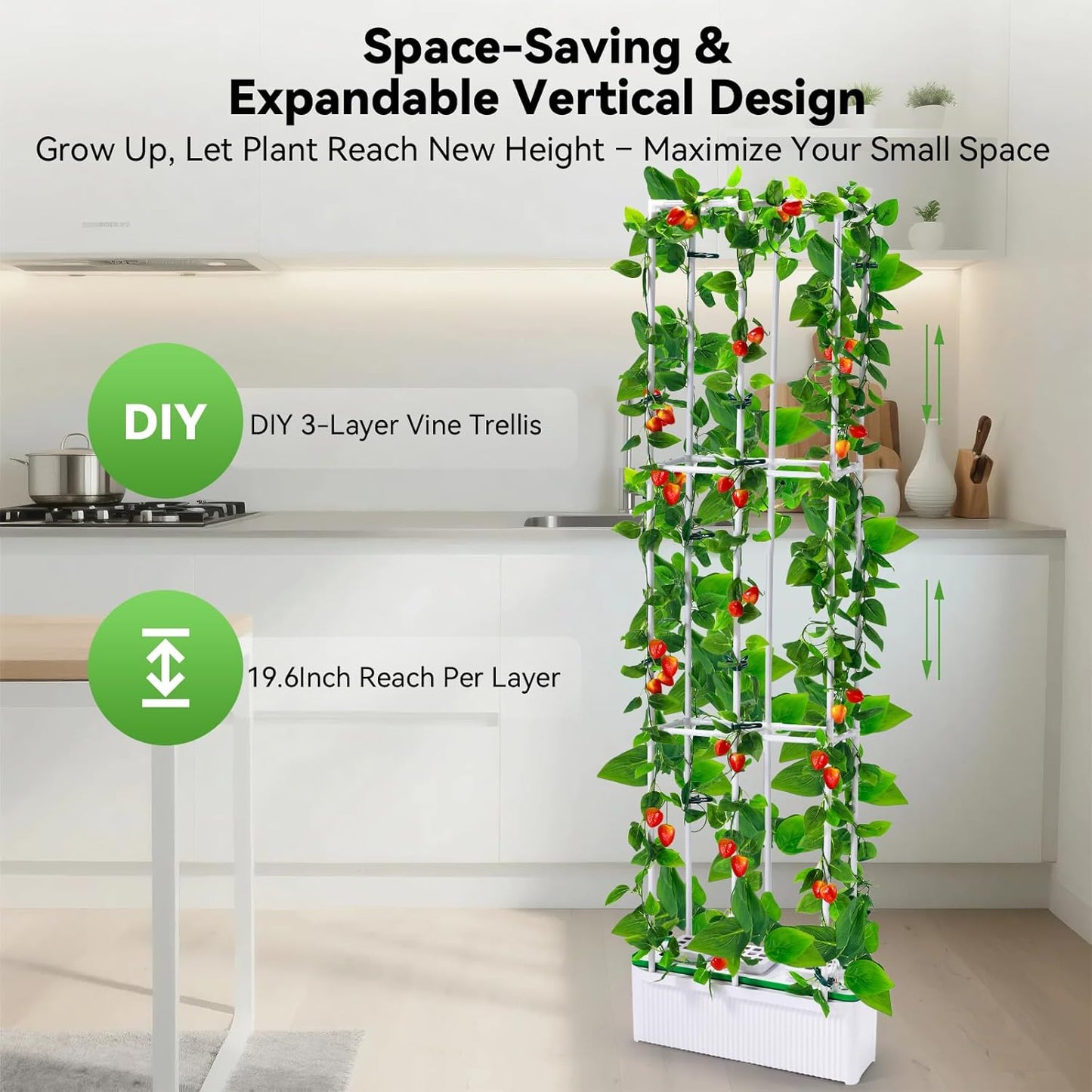BAOSHISHAN Hydroponics Growing System, with Trellis 60" Height Adjust Indoor Gardening System, Pollinator&Vine Securing Clip, Hydroponic Tower for Tomato Pepper Cucumber Vines Plant