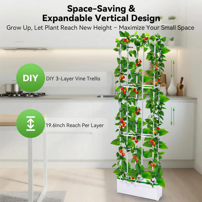BAOSHISHAN Hydroponics Growing System, with Trellis 60" Height Adjust Indoor Gardening System, Pollinator&Vine Securing Clip, Hydroponic Tower for Tomato Pepper Cucumber Vines Plant