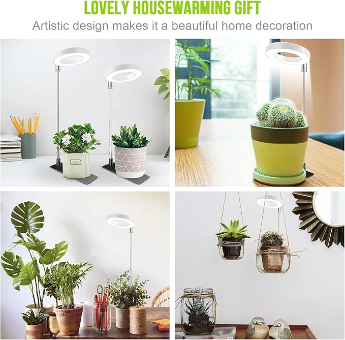 Grow Lights for Indoor Plants, 48 LEDs Full Spectrum Halo Plant Grow Light, Height Adjustable Growing Lamp with Detachable Base, 3/9/12Hrs Timer, 10 Brightness, 3 Color Modes, 5 Pack