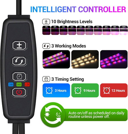 LED Grow Lights Strips for Indoor Plants, 3 Working Modes & 10 Dimmable Levels Plant Lights with Auto Cycle Timer 3/9/12Hrs, 36W Full Spectrum DIY Growing Lamps for Seedings Hydroponics, 6 Strips