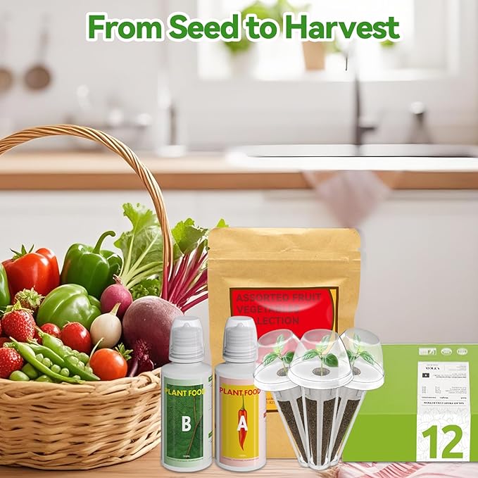 inbloom 12-Pod Fruit Seed Pod Kit for AeroGarden, iDOO, Ahopegarden Hydroponic Growing System, Included Strawberry, Cucumber, Green Pepper, Golden Tomato, Radish, Dwarf Pea, Beet, 400+ Seeds