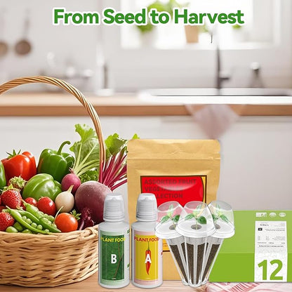 inbloom 12-Pod Fruit Seed Pod Kit for AeroGarden, iDOO, Ahopegarden Hydroponic Growing System, Included Strawberry, Cucumber, Green Pepper, Golden Tomato, Radish, Dwarf Pea, Beet, 400+ Seeds