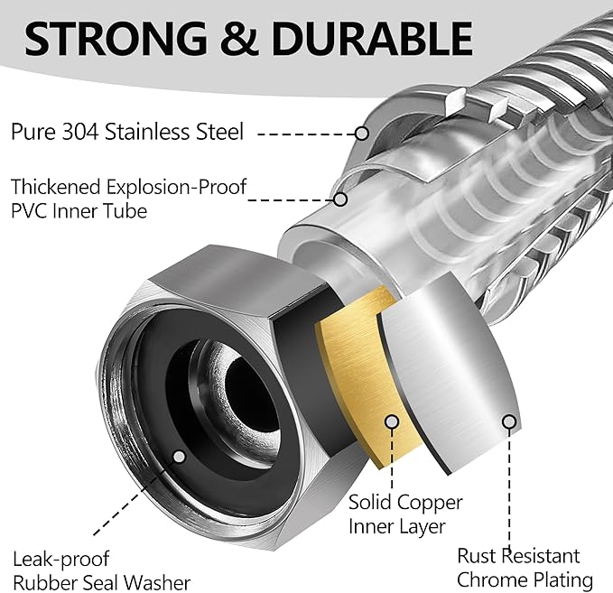 50 ft Garden Hsoe - 2025 New 304 Stainless Steel Garden Hose with 10-Function Spray Gun, 3/4'' Copper-Chrome Fittings – Lightweight, Durable, and Kink-Free, Metal Water Hoses for Gardening
